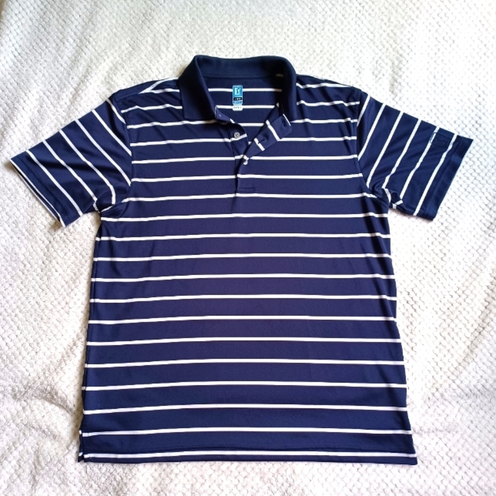 PGA large men's navy stripped golf shirt white lightweight